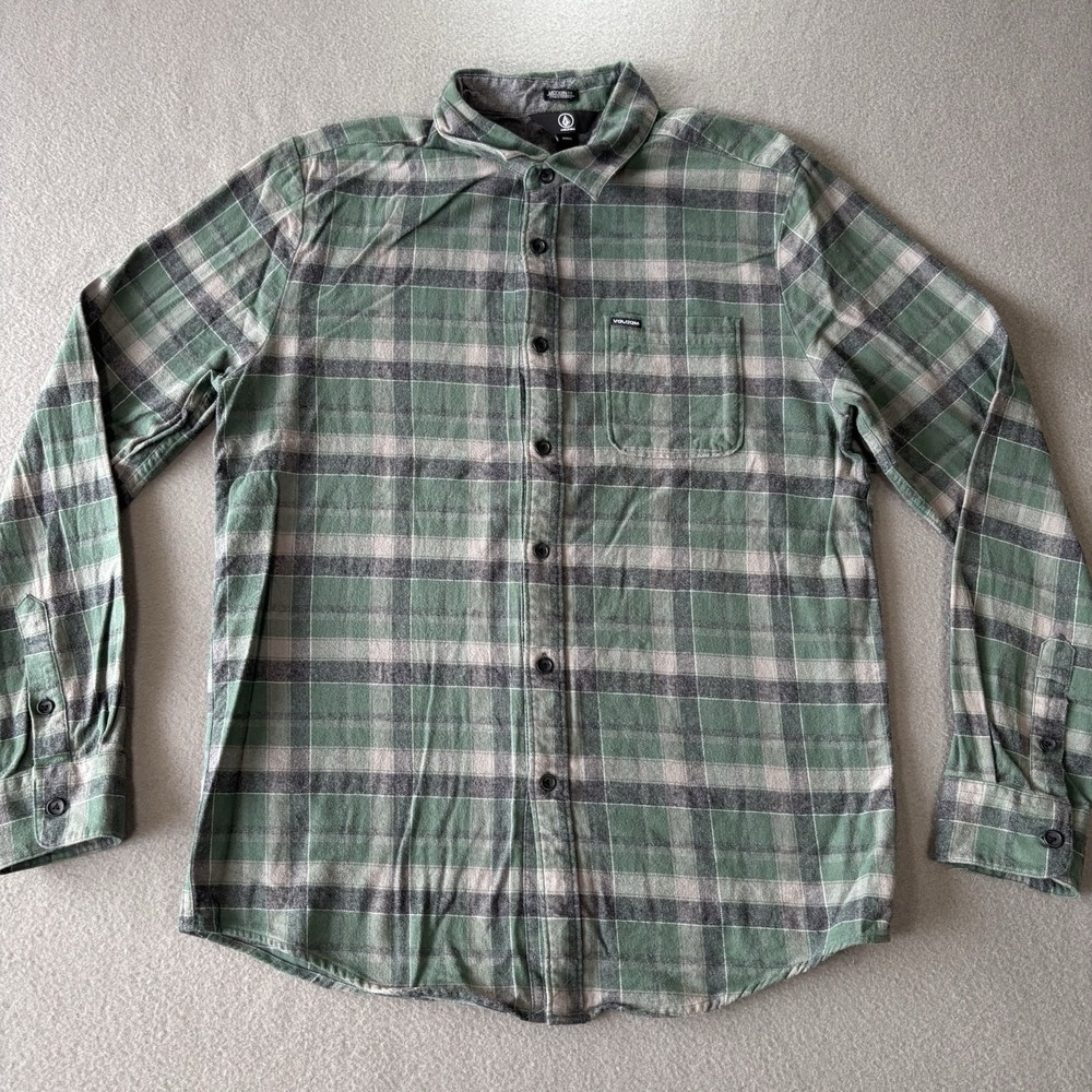 Volcom Plaid Flannel Shirt Mens M Green Button Up Skate Outdoor Lumberjack‎ Camp